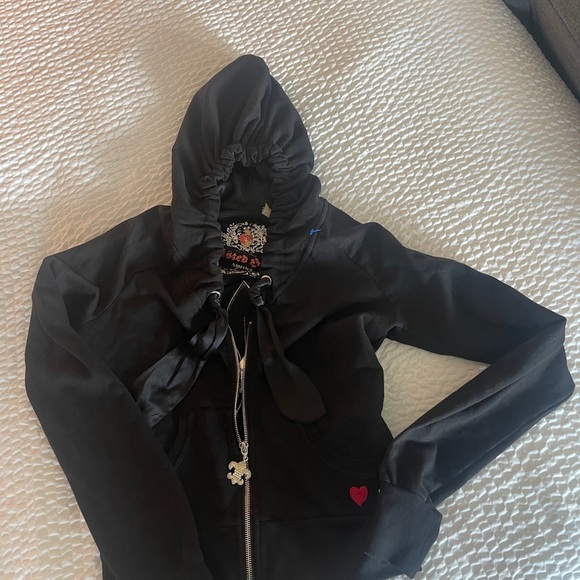 Twisted Heart Black Hoodie wideleg Pants track set bling embellishments M Y2K - Picture 5 of 17